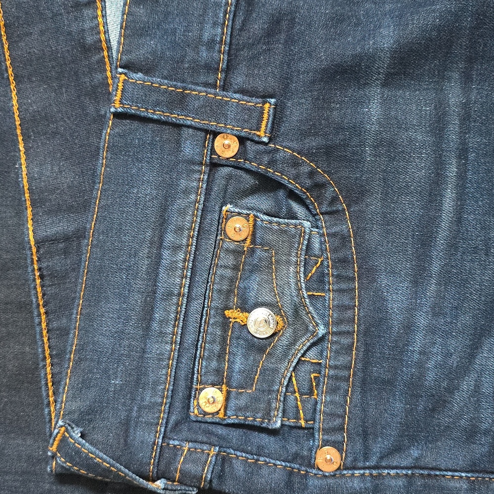 True Religion Indigo Straight Jeans with Contrast Stitching, Sz 36 - Picture 6 of 9